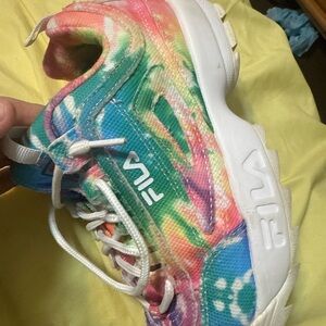 FILA Kids Rainbow Tie-Dye Sneakers in Pink, Green, Blue, Yellow